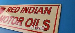 Vintage Red Indian Porcelain Large American Indian Service Station Gas Pump Sign