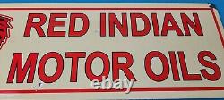 Vintage Red Indian Porcelain Sign Large American Indian Service Gas Pump Sign