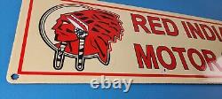 Vintage Red Indian Porcelain Sign Large American Indian Service Gas Pump Sign