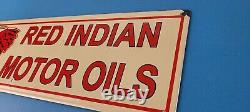 Vintage Red Indian Porcelain Sign Large American Indian Service Gas Pump Sign