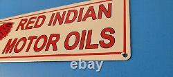 Vintage Red Indian Porcelain Sign Large American Indian Service Gas Pump Sign