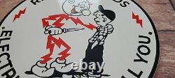 Vintage Reddy Electric Porcelain Warning Electricity Gas Service Station Sign