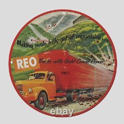 Vintage Reo Trucks 1957 Oil Porcelain Gas Pump Sign