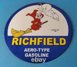 Vintage Richfield Gasoline Porcelain Casper Richlube Gas Service Pump Sign
