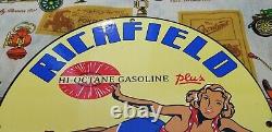 Vintage Richfield Gasoline Porcelain Gas Oil Service Pump Plate 12 Inch Sign