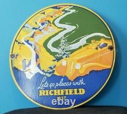 Vintage Richfield Gasoline Porcelain Let's Go Places Gas Service Station Sign