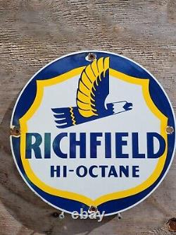 Vintage Richfield Porcelain Sign High Octane Fuel Gas Station Motor Oil Service