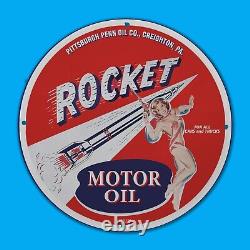 Vintage Rocket Motor Oil Gas Station Service Man Cave Oil Porcelain Sign