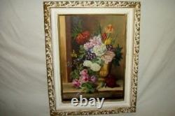 Vintage Roses Floral Oil Painting Study Flanders School Ornate Frame Stunning