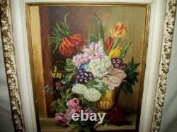 Vintage Roses Floral Oil Painting Study Flanders School Ornate Frame Stunning