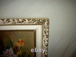 Vintage Roses Floral Oil Painting Study Flanders School Ornate Frame Stunning