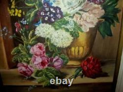 Vintage Roses Floral Oil Painting Study Flanders School Ornate Frame Stunning