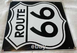 Vintage Route 66 Porcelain Night Sign Gas Auto Highway Road Shield Oil Kicks On
