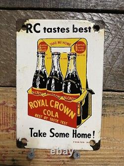 Vintage Royal Crown Cola Porcelain Sign Rc Soda Beverage Advertising Gas & Oil