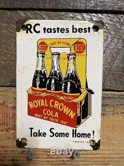 Vintage Royal Crown Cola Porcelain Sign Rc Soda Beverage Advertising Gas & Oil