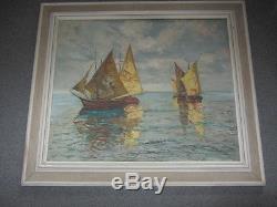 Vintage Russian Marine Oil Painting Sailing Boats Signed Koscaya