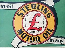 Vintage STERLING MOTOR OIL Sign double sided not porcelain Pennsylvania Oil