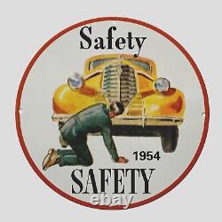 Vintage Safety Saeety 1954 Oil Porcelain Gas Pump Sign