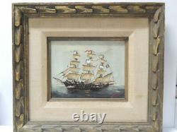 Vintage Sailing Ship French Flag Signed Oil Painting Antique Nautical Marine