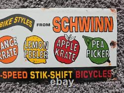 Vintage Schwinn Bicycle Metal Porcelain Sign 12 X 5