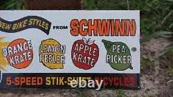 Vintage Schwinn Bicycle Metal Porcelain Sign Rare Gas Oil Pump Ad Stingray Rare
