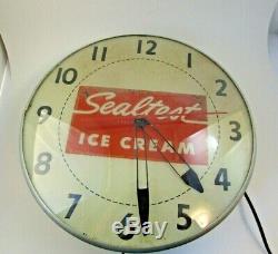 Vintage Sealtest Ice Cream 15 Lighted Gas Oil Metal Clock Sign Works