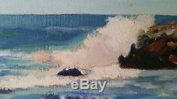 Vintage Seascape Oil on Board 1956 Ocean Scene Signed Coman Atlantic Painting