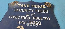 Vintage Security Feeds Porcelain Livestock Poultry Dogs Shield Gas Oil Pump Sign