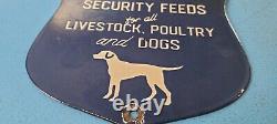 Vintage Security Feeds Porcelain Livestock Poultry Dogs Shield Gas Oil Pump Sign