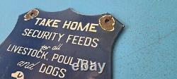 Vintage Security Feeds Porcelain Livestock Poultry Dogs Shield Gas Oil Pump Sign