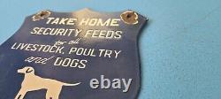 Vintage Security Feeds Porcelain Livestock Poultry Dogs Shield Gas Oil Pump Sign