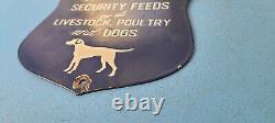 Vintage Security Feeds Porcelain Livestock Poultry Dogs Shield Gas Oil Pump Sign
