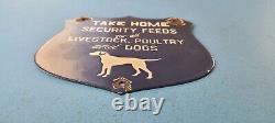 Vintage Security Feeds Porcelain Livestock Poultry Dogs Shield Gas Oil Pump Sign