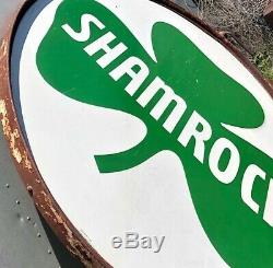 Vintage Shamrock Oil & Gas 2 sided porcelain pole sign 72 in steel bracket