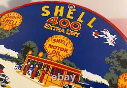 Vintage Shell 400 Gasoline Porcelain Sign Gas Station Pump Plate Motor Oil