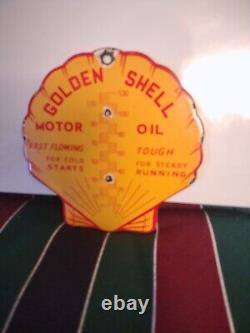 Vintage Shell Gasoline Clam Porcelain Thermometer Motor Oil Service Station Sign