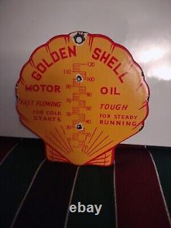 Vintage Shell Gasoline Clam Porcelain Thermometer Motor Oil Service Station Sign