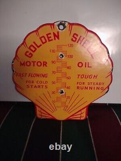 Vintage Shell Gasoline Clam Porcelain Thermometer Motor Oil Service Station Sign