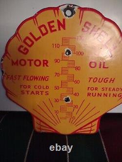 Vintage Shell Gasoline Clam Porcelain Thermometer Motor Oil Service Station Sign