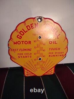 Vintage Shell Gasoline Clam Porcelain Thermometer Motor Oil Service Station Sign