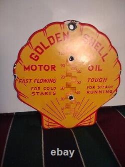 Vintage Shell Gasoline Clam Porcelain Thermometer Motor Oil Service Station Sign