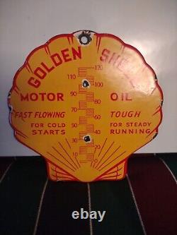 Vintage Shell Gasoline Clam Porcelain Thermometer Motor Oil Service Station Sign