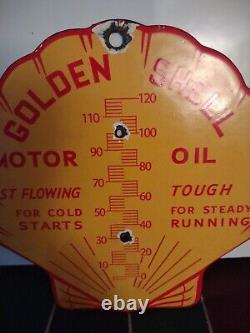 Vintage Shell Gasoline Clam Porcelain Thermometer Motor Oil Service Station Sign