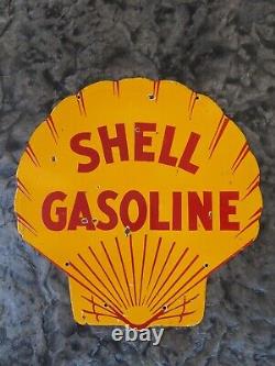 Vintage Shell Gasoline Double Sided Porcelain Sign 1929 RARE Automotive Car Gas