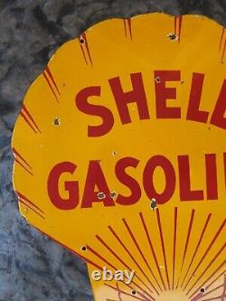 Vintage Shell Gasoline Double Sided Porcelain Sign 1929 RARE Automotive Car Gas