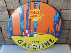 Vintage Shell Gasoline Porcelain 1931 Gas Oil Service Station Pump Plate Sign