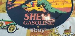 Vintage Shell Gasoline Porcelain Forest Park Gas Oil 11 3/4 Service Ad Sign