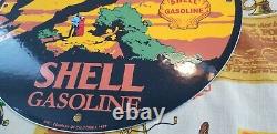 Vintage Shell Gasoline Porcelain Forest Park Gas Oil 11 3/4 Service Ad Sign