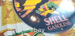 Vintage Shell Gasoline Porcelain Forest Park Gas Oil 11 3/4 Service Ad Sign