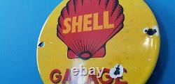Vintage Shell Gasoline Porcelain Garage Gas Oil 6 Service Station Pump Sign